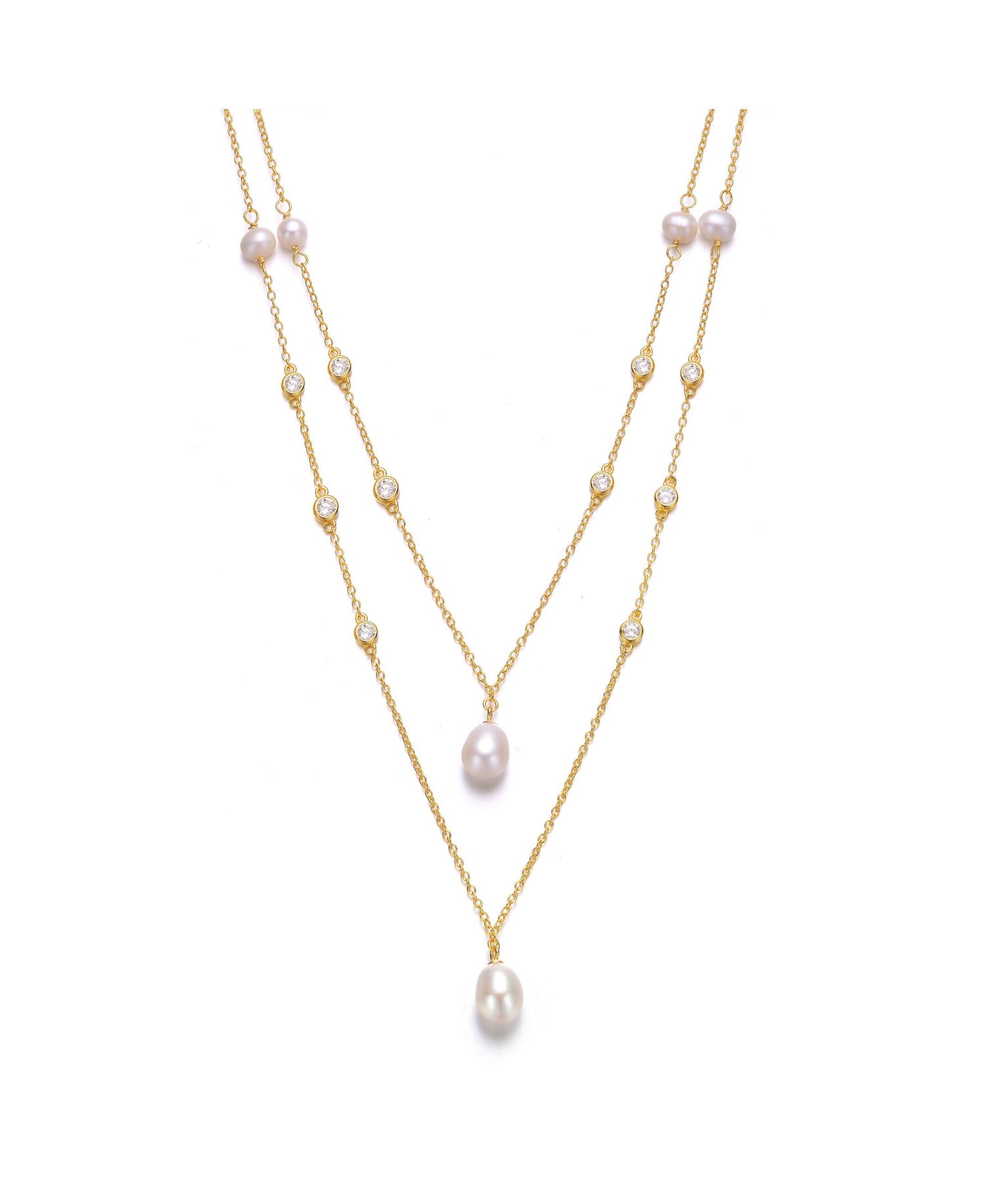 Sterling Silver 14K Gold Plated Freshwater Pearl Layered Necklace