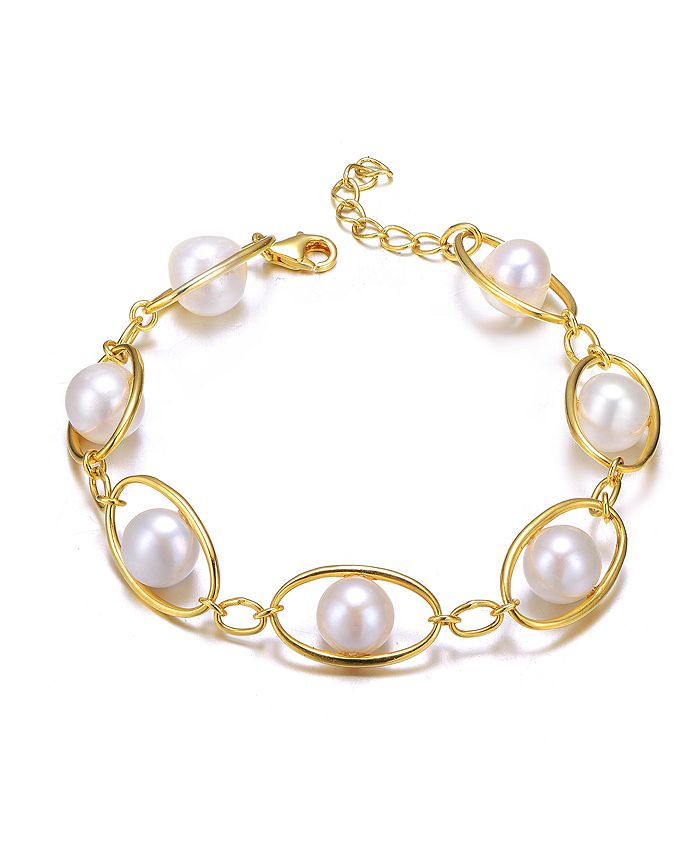 Genevive Sterling Silver 14K Gold Plated Genuine Freshwater Pearl and