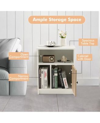 2 Pieces 25 Inch Tall Nightstands with Door and 2 Open Shelves-White