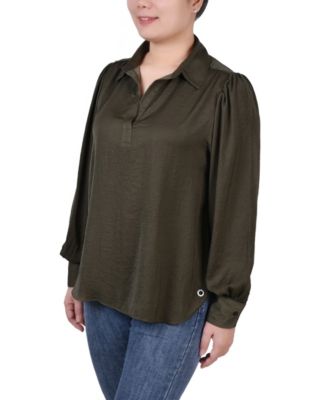 Women's Long Puff Sleeve Satin Blouse