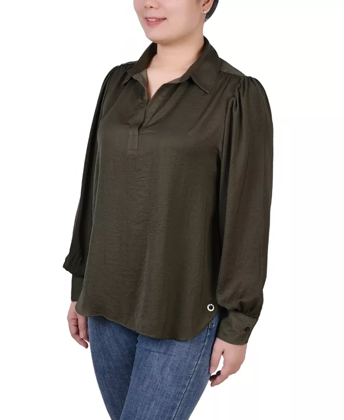 Women's Long Puff Sleeve Satin Blouse - thumbnail 3
