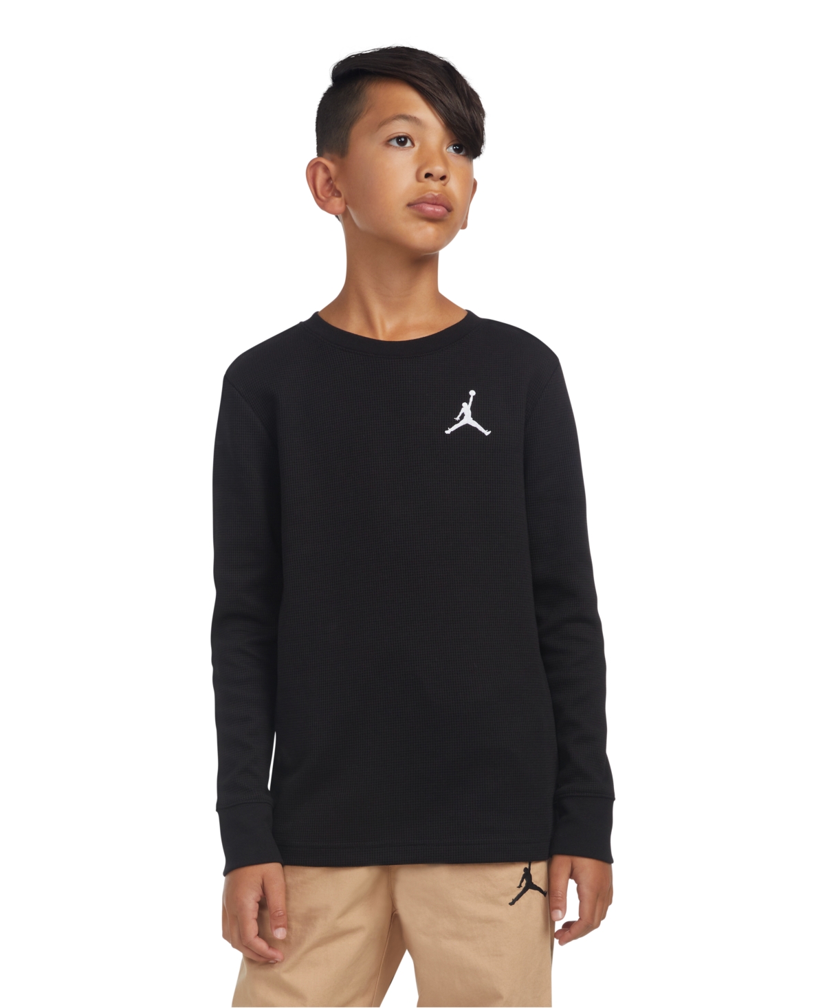 Jordan Kids' Big Boys Waffle Long Sleeve Essentials T-shirt In Black