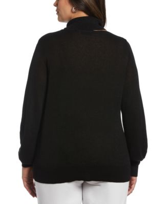 Plus Size Rib Trim Long Sleeve Cut Out Sweater