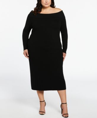 Ella Rafaella Plus Size Off-the-Shoulder Long Sleeve Sweater Dress - Macy's