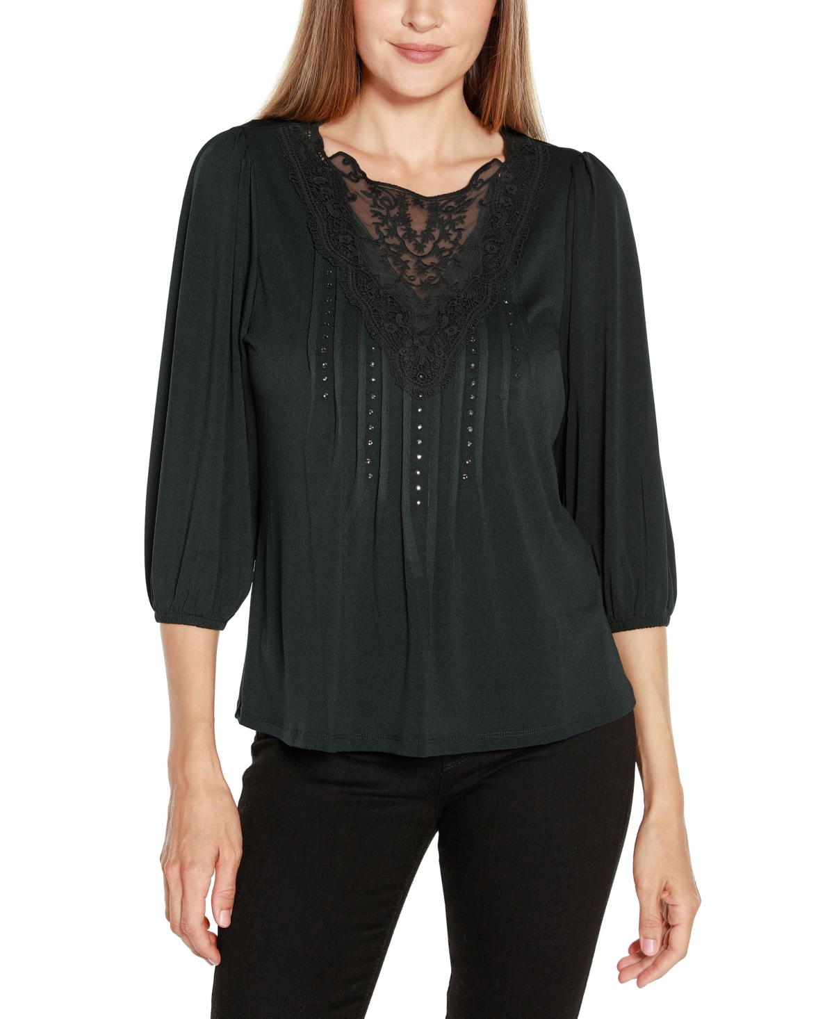 BELLDINI BLACK LABEL WOMEN'S EMBELLISHED TOP WITH LACE