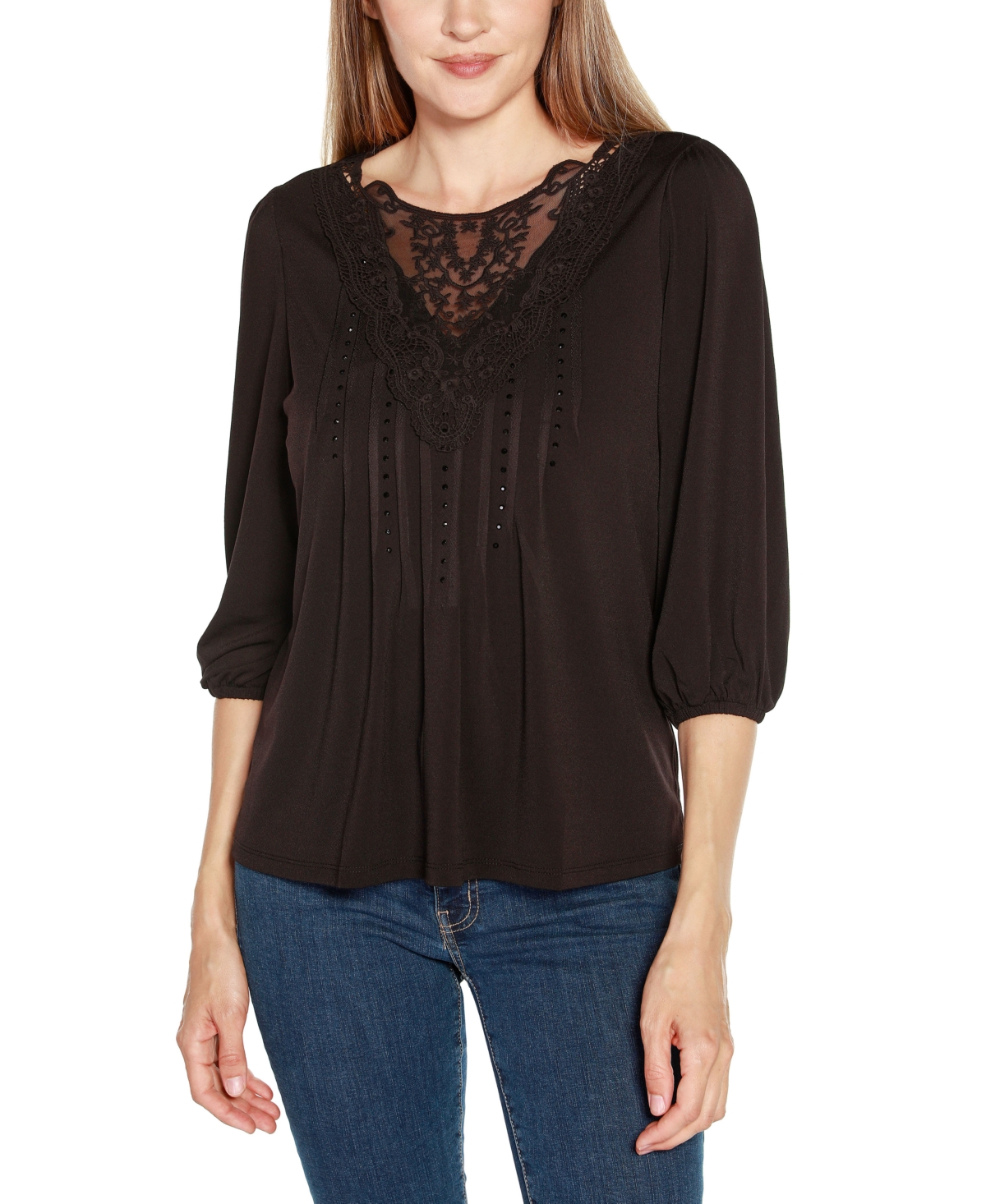 Belldini Black Label Women's Embellished Top With Lace