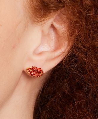 Gold-Tone Crystal Lip Stud Earrings