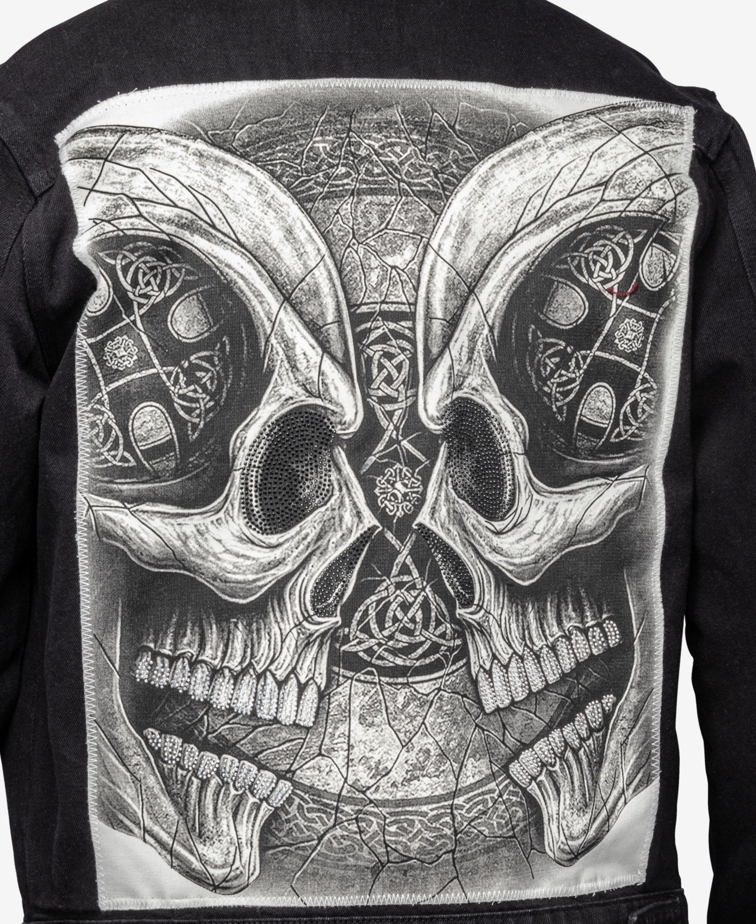 XRAY Men's Rhine Stone Graphic Back Denim Trucker Jacket
