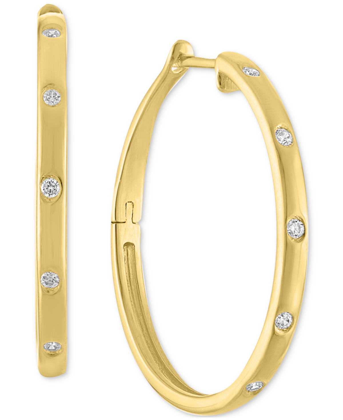 Macy's Diamond Studded Skinny Small Hoop Earrings (1/10 Ct. T.w.) In 14k Gold-plated Sterling Silver, 1"