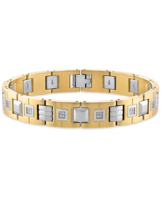 Macy's - Men's Diamond Watch Link Bracelet (1/2 ct. t.w.) in Stainless Steel and Gold-Tone Ion-Plate