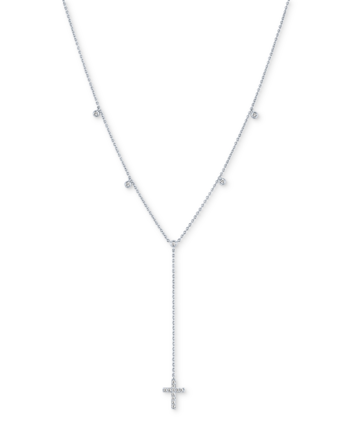 Macy's Diamond Cross 18" Lariat Necklace (1/5 Ct. T.w.) In Sterling Silver