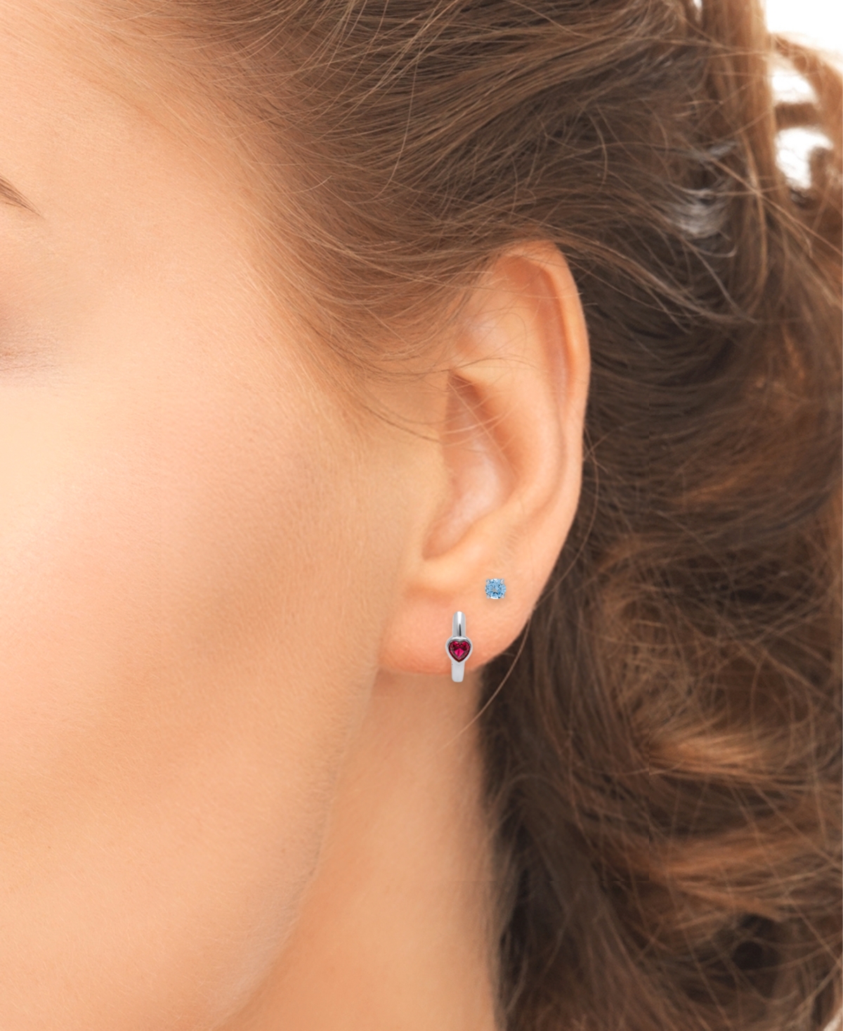 3-Pc. Set Multi-Stone Single Stud, Huggie Hoops, & Butterfly Chain Earrings (5/8 ct. t.w.) in Sterling Silver - Multi-Gemstone