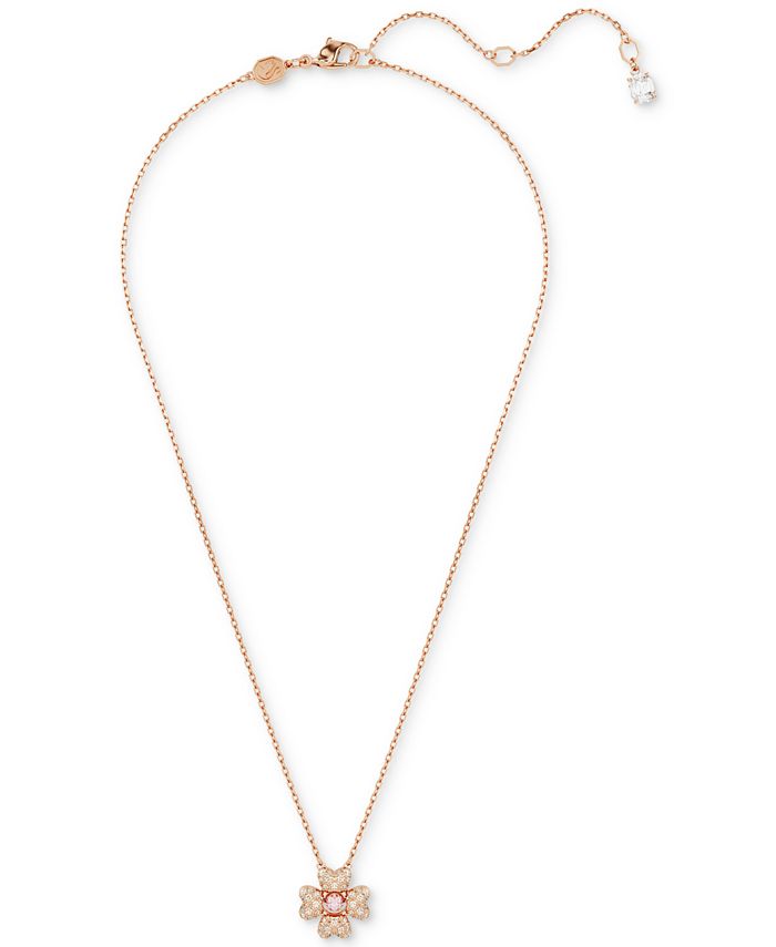 Swarovski Rose Gold-Tone Idyllia Crystal Clover Pendant Necklace, 15 ...