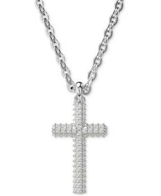 Silver-Tone Insigne Crystal Cross Pendant Necklace, 15" + 3" extender