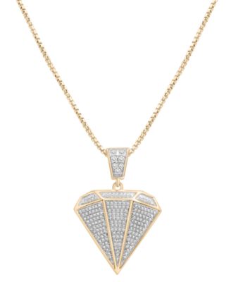 Macy's - Men's Diamond Pav&eacute; Shaped 22" Pendant Necklace (1/2 ct. t.w.) in 14k Gold-Plated Sterling Silver