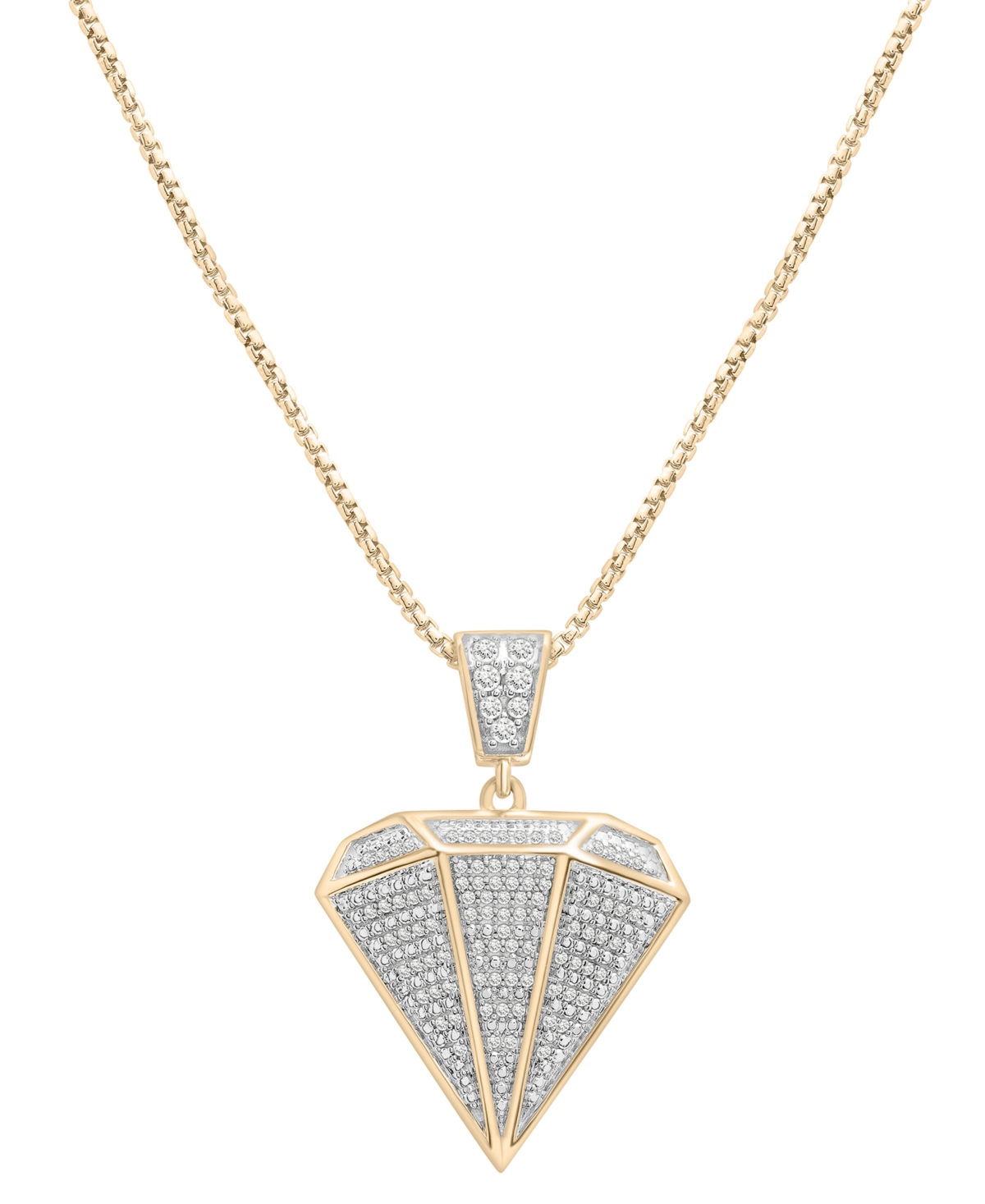 Macy's Men's Diamond Pave Shaped 22" Pendant Necklace (1/2 Ct. T.w.) In 14k Gold-plated Sterling Silver In Gold Over Silver