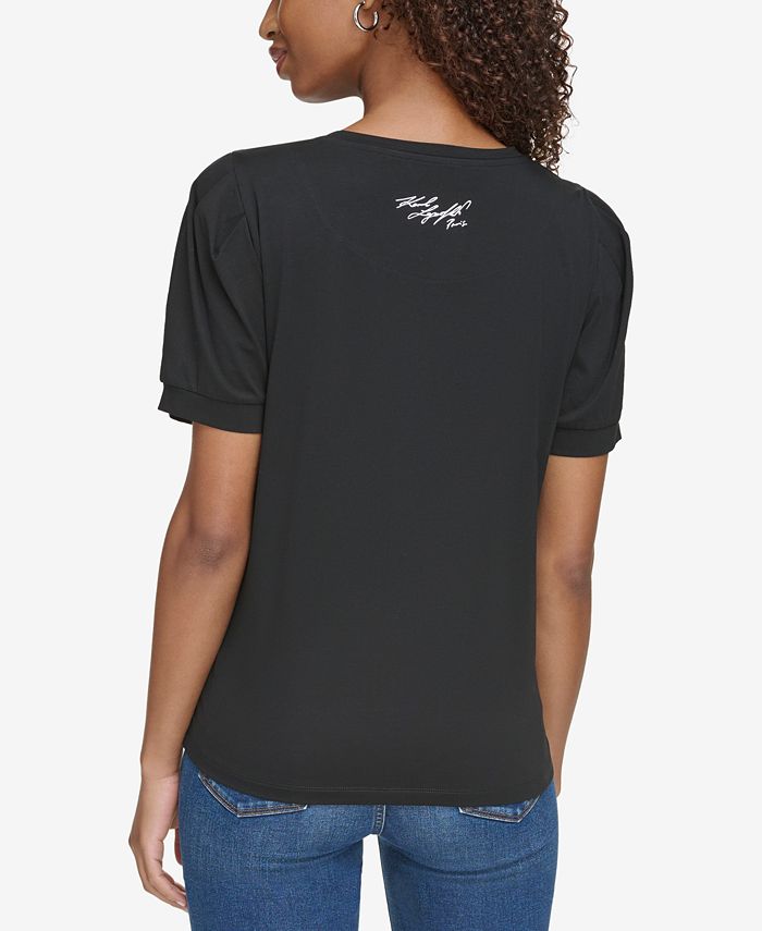 KARL LAGERFELD PARIS Women's Embellished Quote Top - Macy's