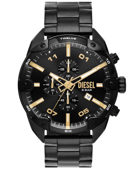 Мужские часы Diesel Spiked Chronograph Black Stainless Steel Watch 49mm