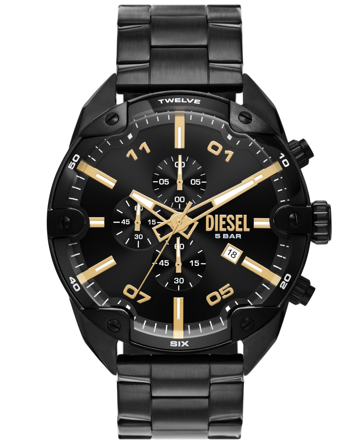 Shop Diesel Men's Spiked Chronograph Black Stainless Steel Watch 49mm