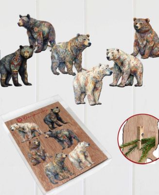 Holiday Wooden Clip-On Ornaments Bear Parade Set of 6 G. DeBrekht