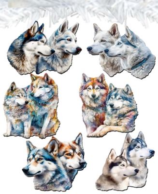 Holiday Wooden Clip-On Ornaments The Graceful Huskies Set of 6 G. DeBrekht