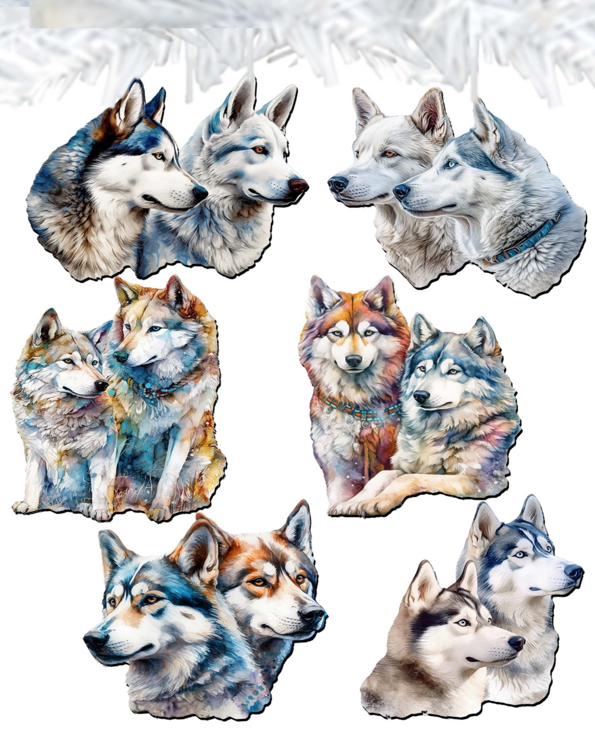 Designocracy Holiday Wooden Clip-on Ornaments The Graceful Huskies Set Of 6 G. Debrekht In Multi Color