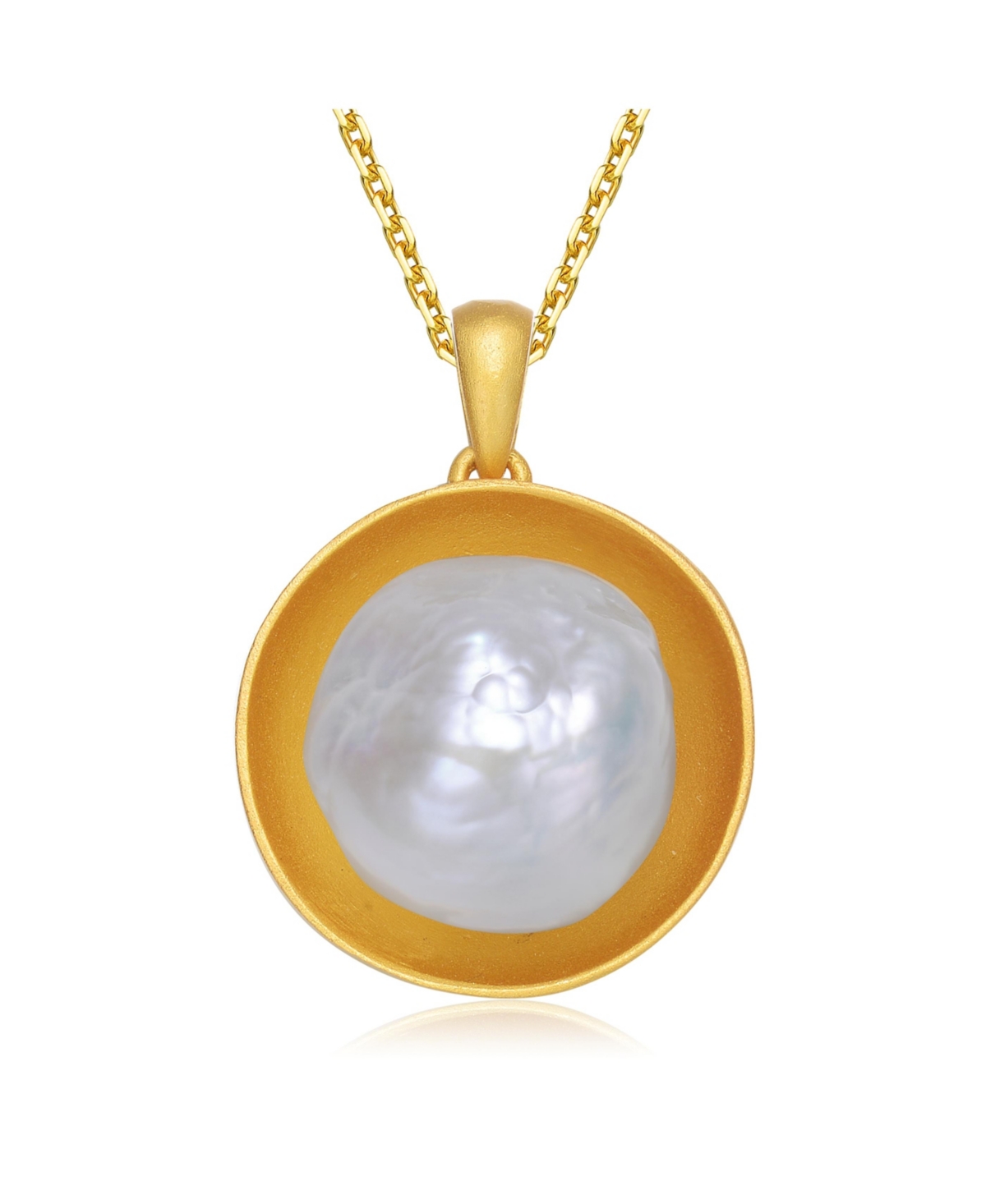 Genevive Sterling Silver 14KPlated with Genuine Freshwater Pearl Pendant Necklace - Gold