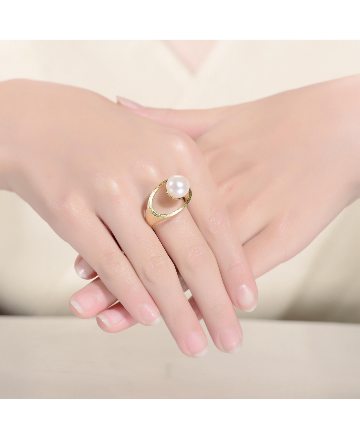 Genevive Sterling Silver 14KPlated with Genuine Freshwater Round Pearl Contemporary Ring - Gold