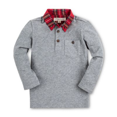 Boys Long Sleeve Polo Shirt with Woven Collar and Elbow Patches