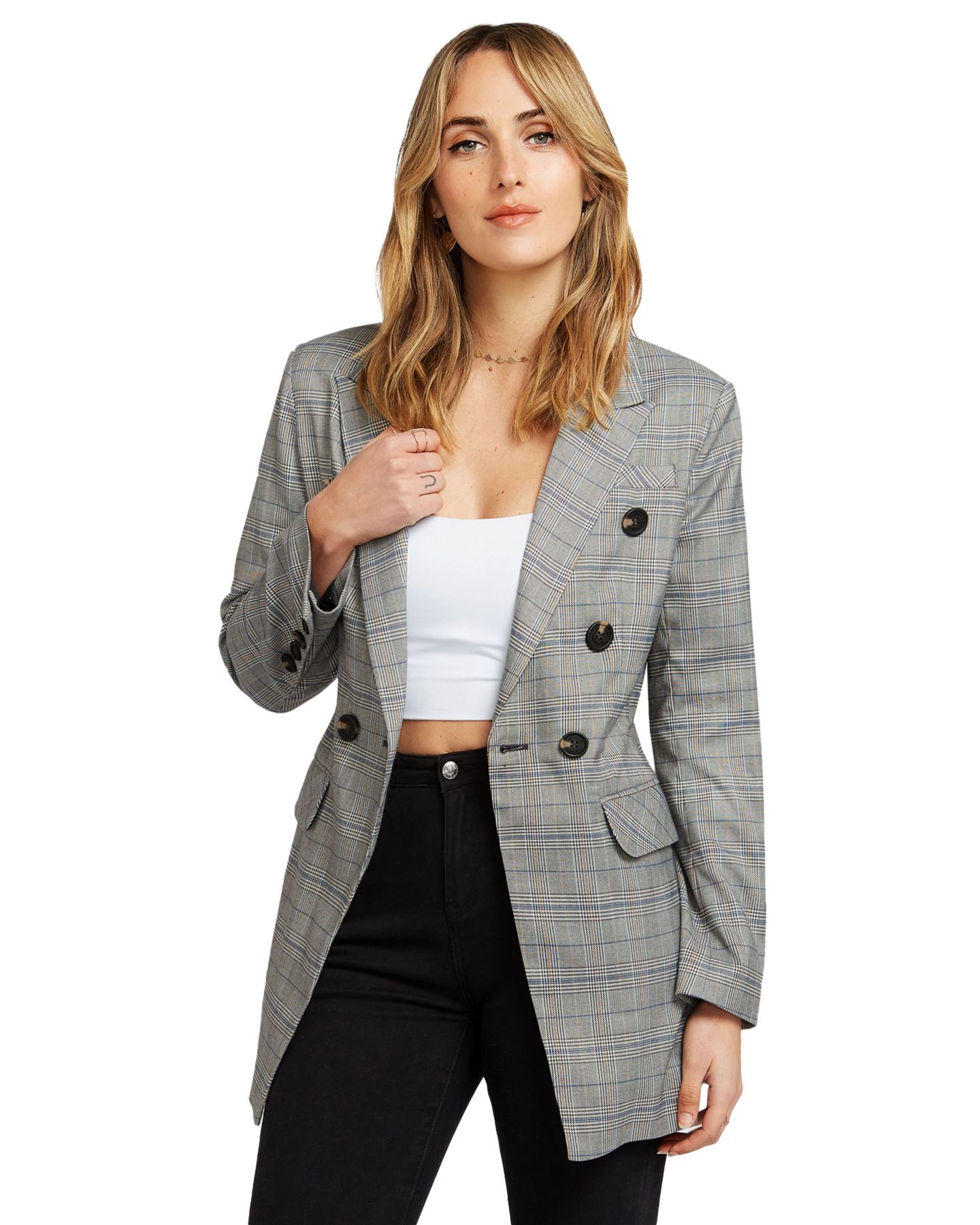 Женский пиджак Belle & Bloom Too Cool For Work Plaid Blazer, цвет: Белый — фото 1