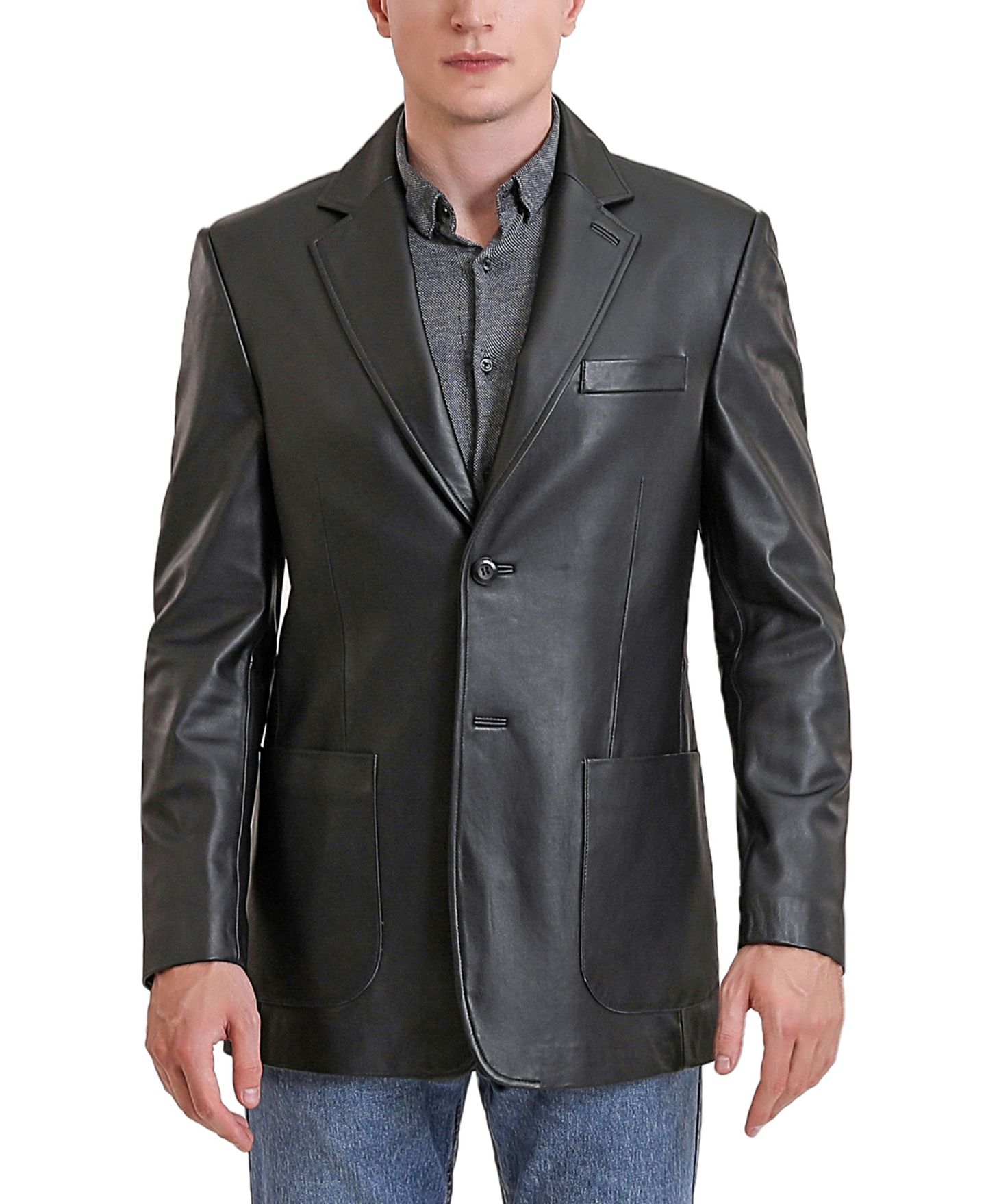 Мужской пиджак BGSD Men Kai Two-Button Leather Blazer, цвет: Чёрный — фото 1