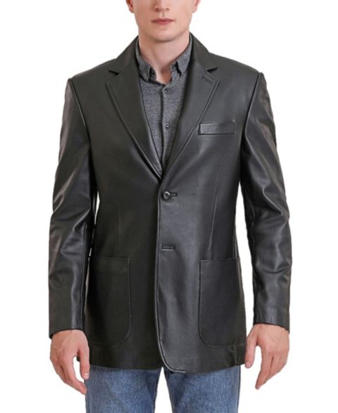 Мужской пиджак BGSD Men Kai Two-Button Leather Blazer, цвет: Чёрный