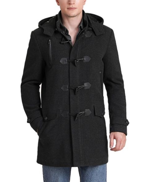 Мужское пальто BGSD Men Tyson Wool Blend Leather Trimmed Toggle, цвет: Чёрный