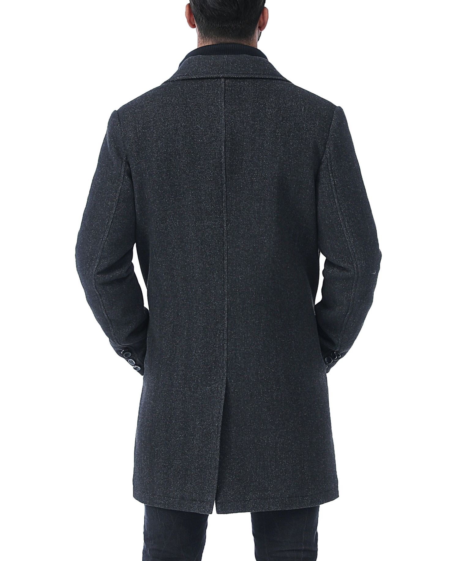 Men's Leon Herringbone Wool Blend Coat with Removable Bib