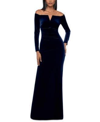 Xscape Off-the-Shoulder Short Sleeve Velvet A-Line Gown