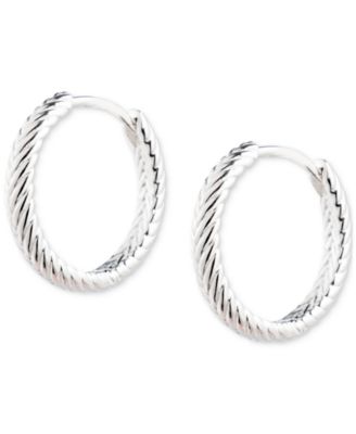 Herringbone-Look Huggie Hoop Earrings in Sterling Silver, 0.64"