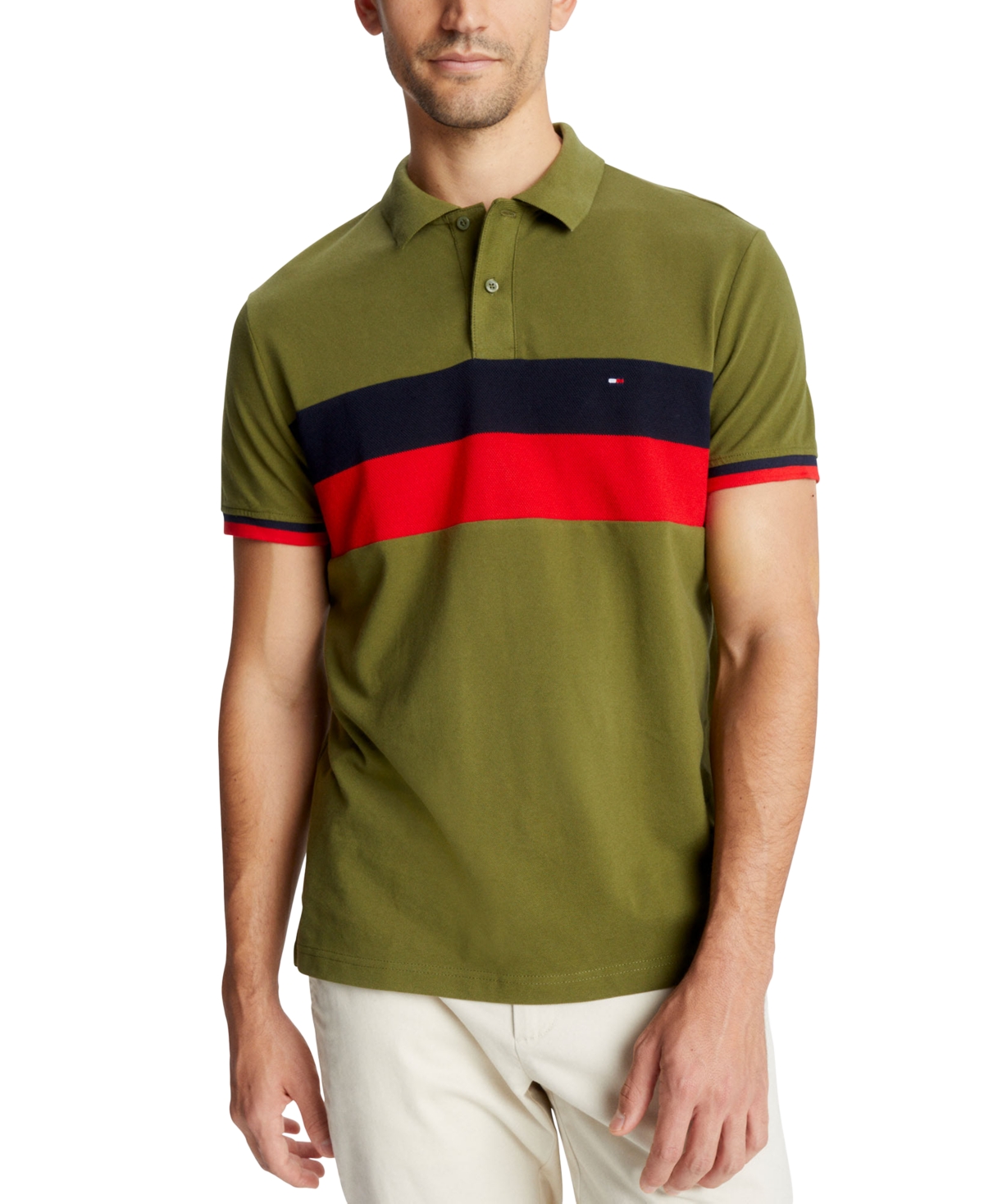 Tommy Hilfiger Men's Micro Bubble Colorblocked Short-sleeve Polo Shirt In Putting Green