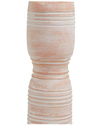 Ceramic Whitewashed Ribbed Terracotta Candle Holder 11" and 9" H, Set of 2