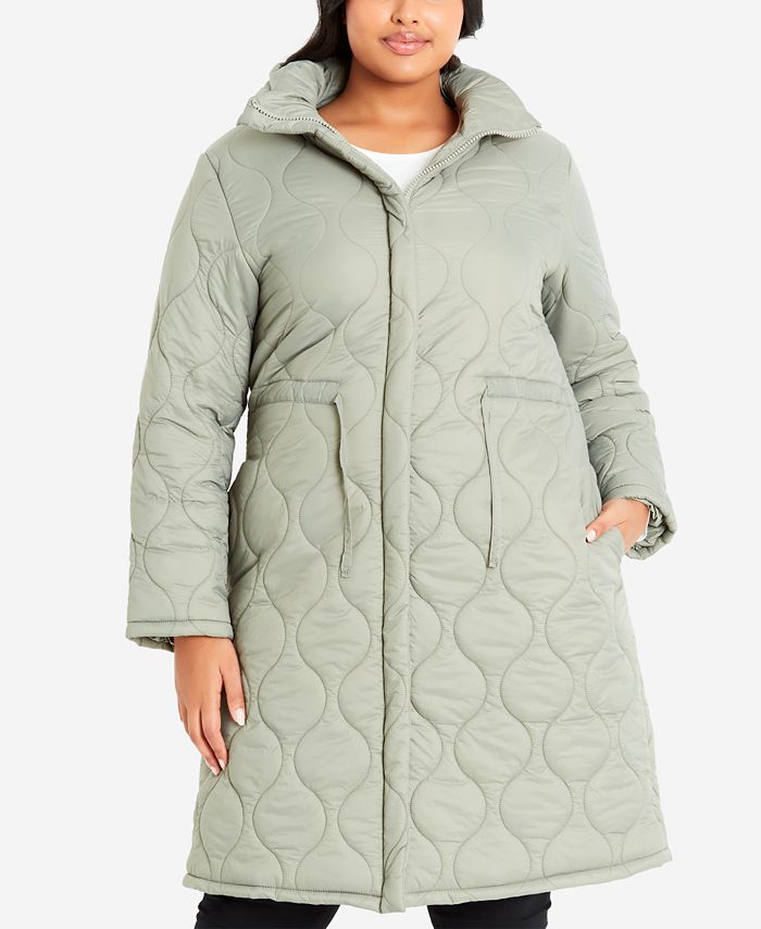 AVENUE Plus Size Quilted Hood Collared Coat Macy's