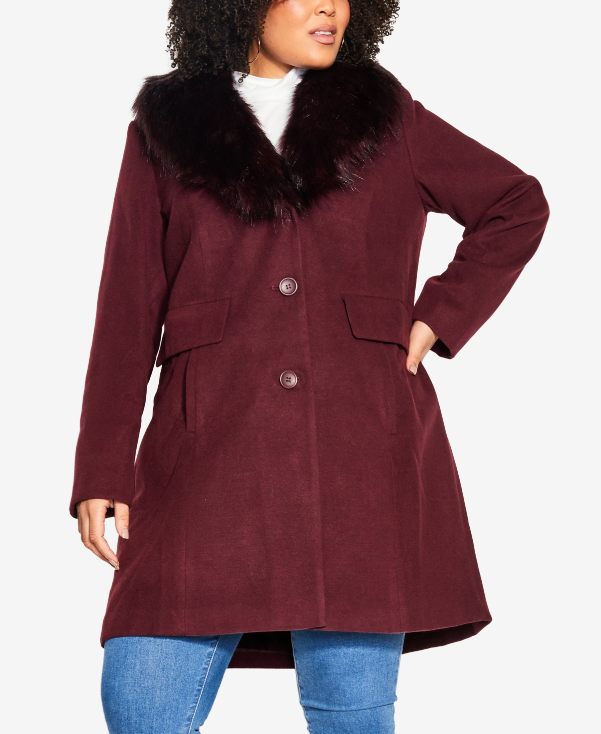 Avenue Plus Size Faux Wool Long Coat In Red