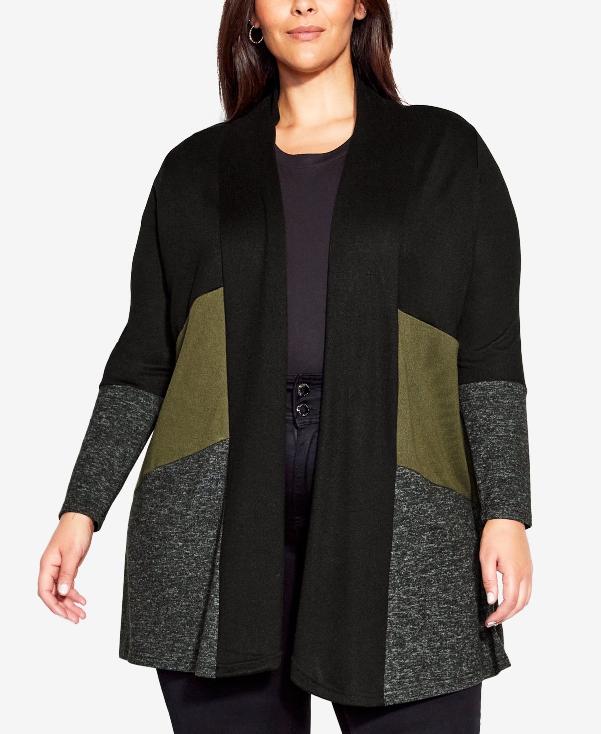 Avenue Plus Size Cora Color Block Cardigan Sweater In Black