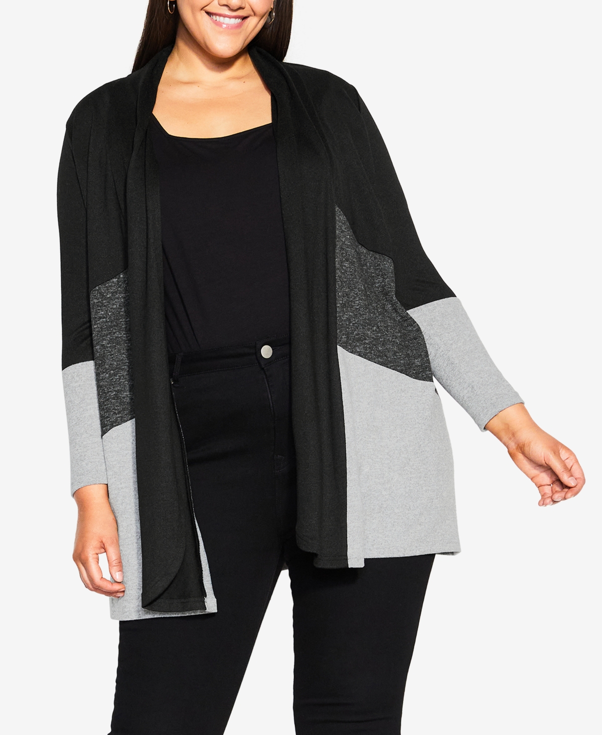 Avenue Plus Size Cora Color Block Cardigan Sweater In Gray