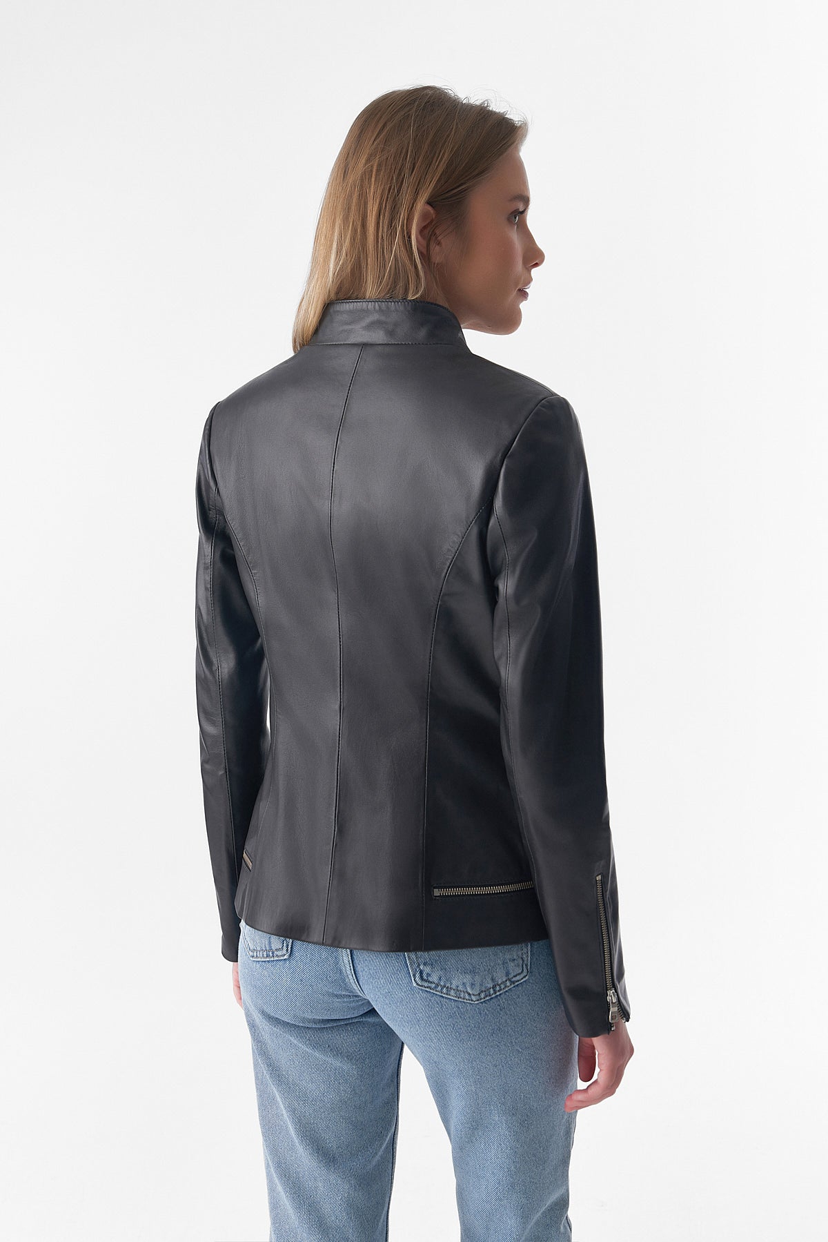 Furniq Uk Women's Zipper Hem Detail Leather Jacket,- Black