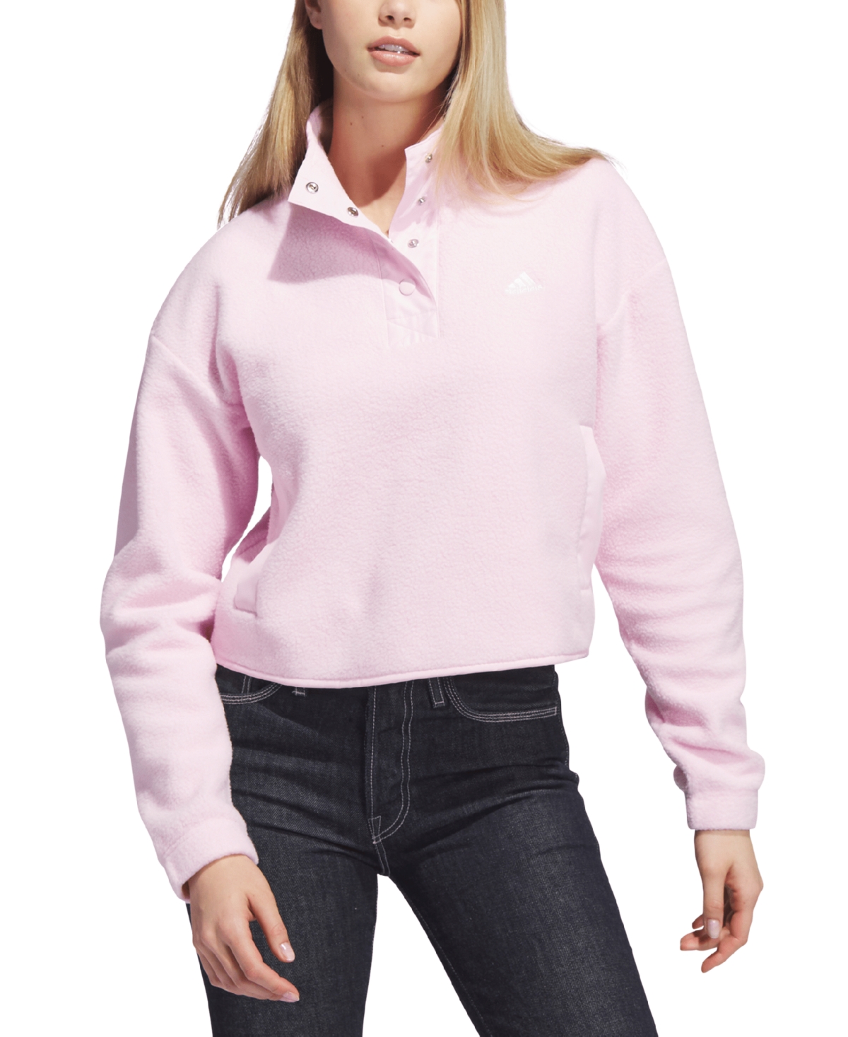 Adidas Originals Women's Quarter-snap Polar Fleece Pullover In Clear Pink,wonder Orchid