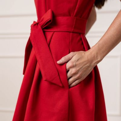 Women's Sleeveless Ponte Skater Dress with Waist Sash