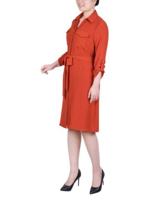 Petite Long Roll Tab Sleeve Shirtdress