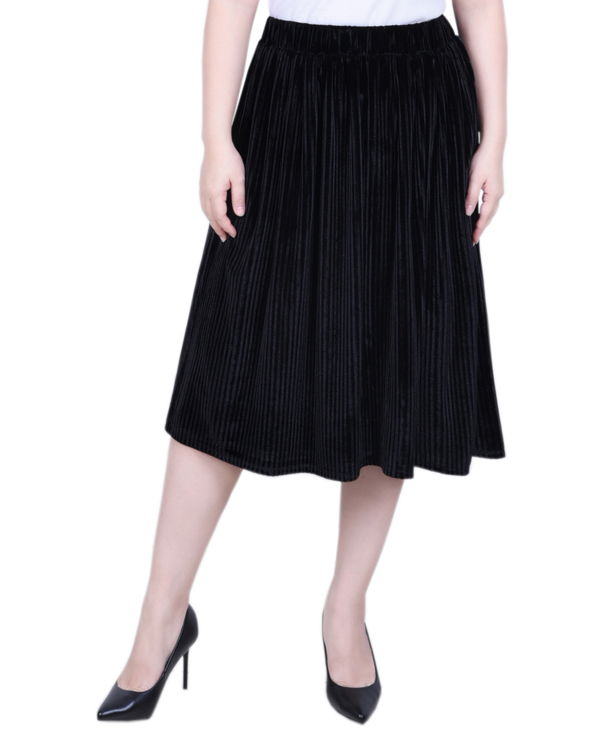 Shop Ny Collection Petite Pleated Velvet Skirt In Black