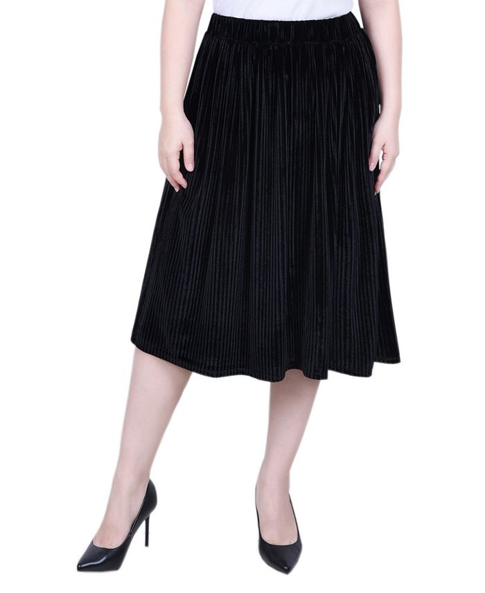 NY Collection Petite Pleated Velvet Skirt - Macy's