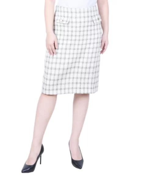 Petite Slim Tweed Double Knit Skirt - White Gold
