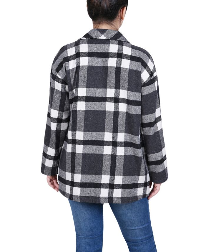NY Collection Petite Plaid Brushed Twill Shirt Jacket - Macy's
